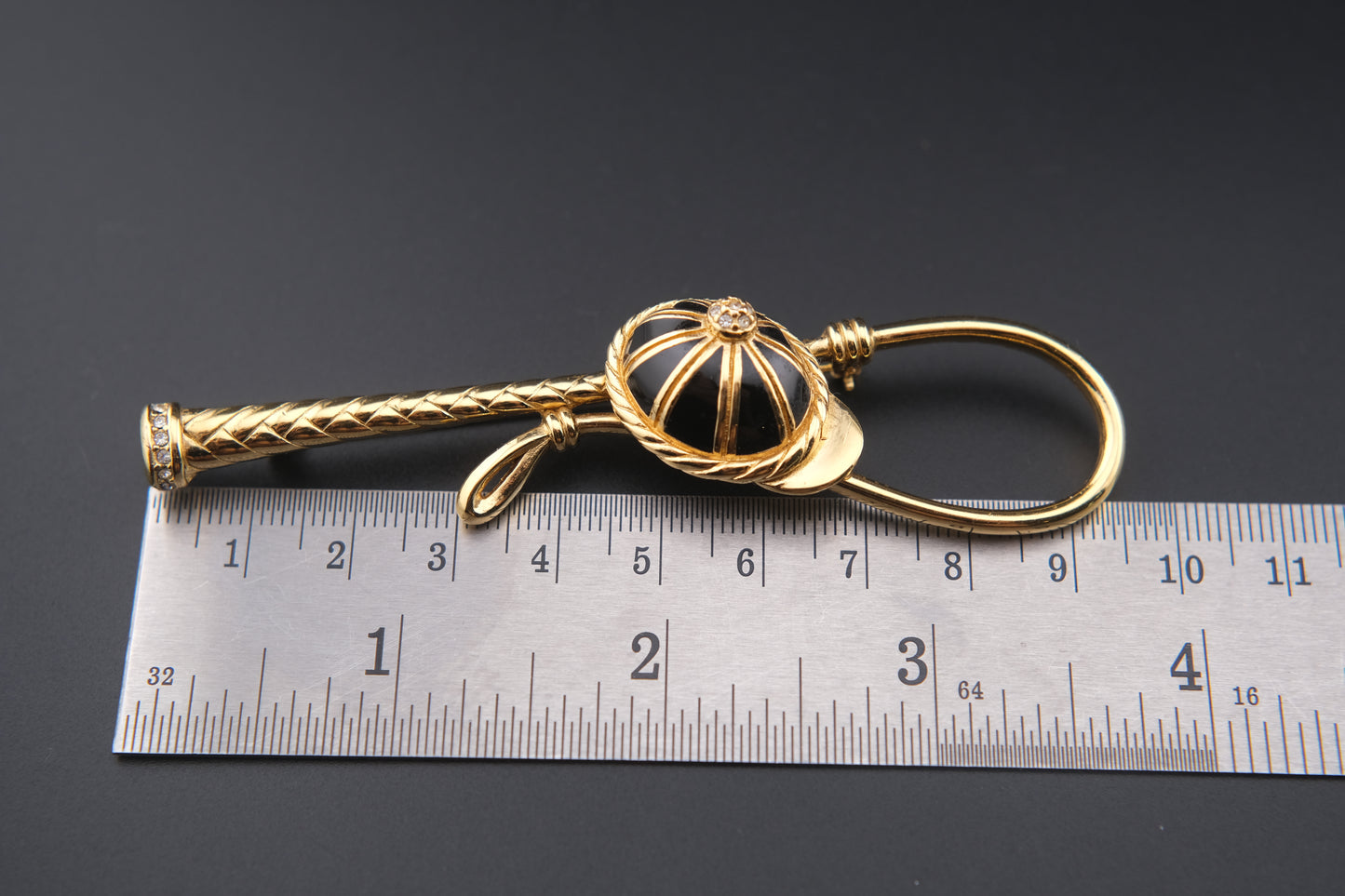 Vintage Henkel & Grossé Equestrian Jockey Cap & Horse Whip Brooch