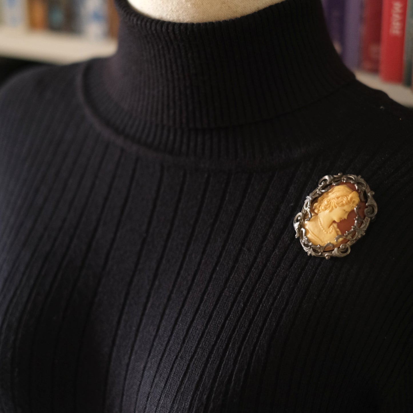 Vintage Hand-Carved Cameo Brooch & Pendant in Ornate Silver-Tone Frame – Signed & Engraved