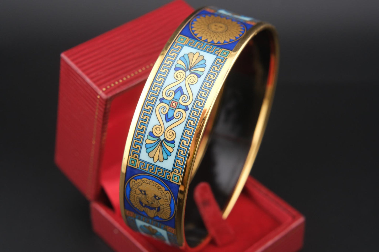 Vintage Michaela Frey Wien Lion & Sun Motif Enamel Bangle Bracelet