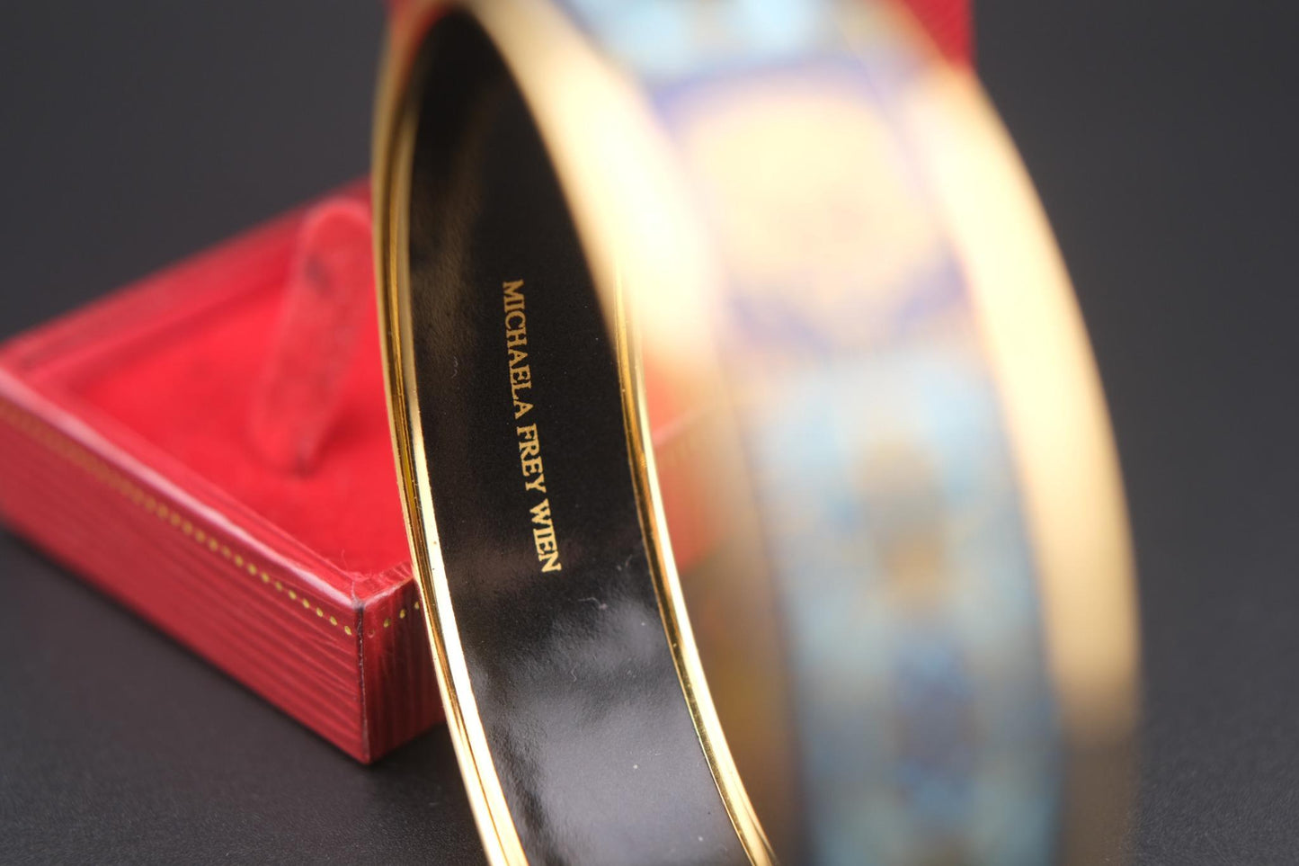 Vintage Michaela Frey Wien Lion & Sun Motif Enamel Bangle Bracelet