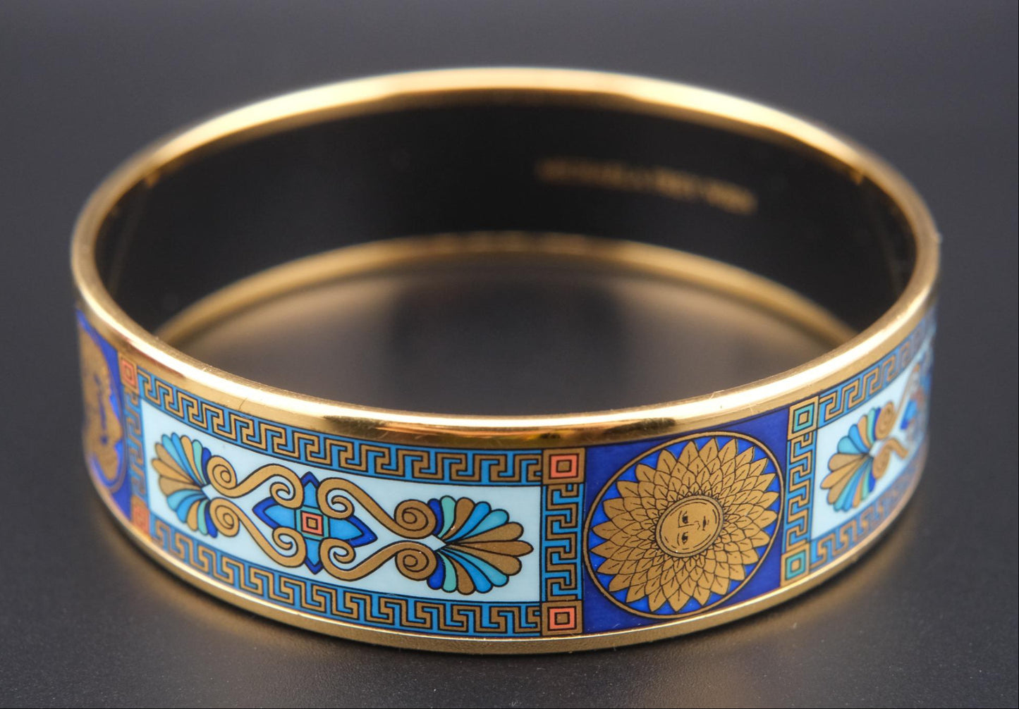 Vintage Michaela Frey Wien Lion & Sun Motif Enamel Bangle Bracelet