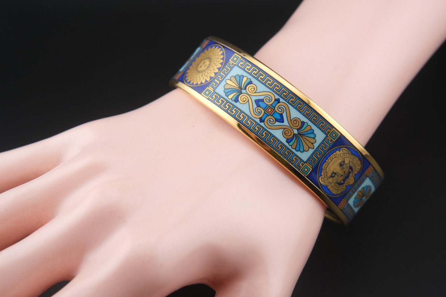 Vintage Michaela Frey Wien Lion & Sun Motif Enamel Bangle Bracelet