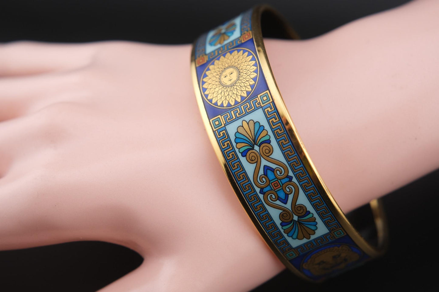 Vintage Michaela Frey Wien Lion & Sun Motif Enamel Bangle Bracelet