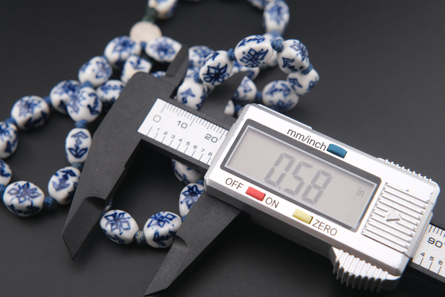 Chinese Blue & White Porcelain Bead Necklace – 24" Long