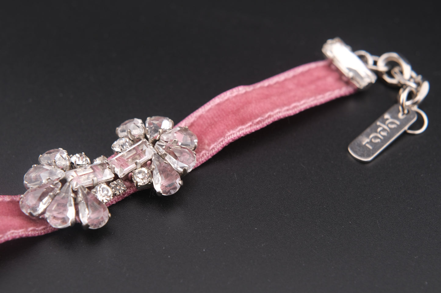Rada Pink Velvet & Crystal Jewelry Set – Necklace and Bracelet