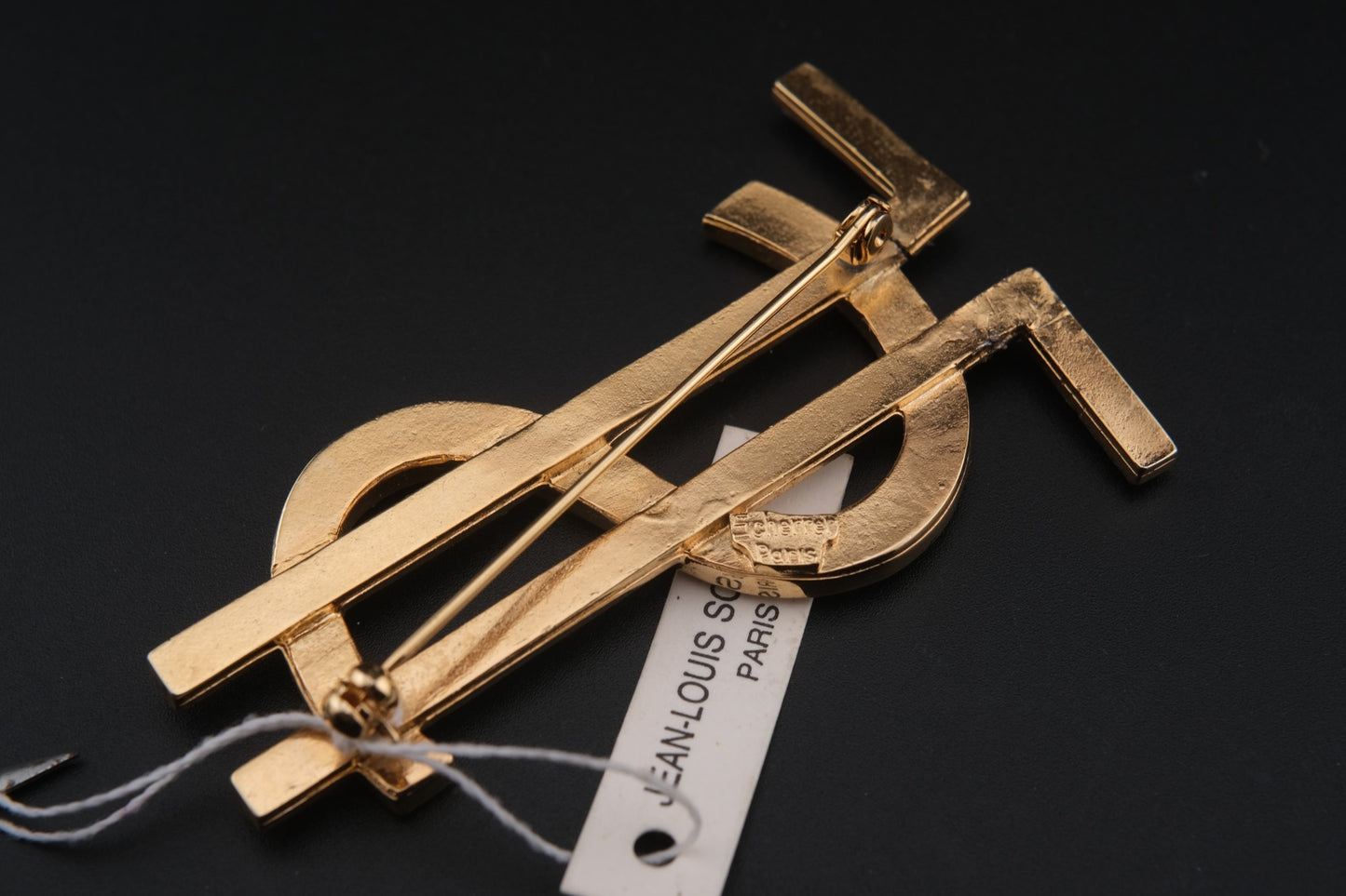 Vintage Jean-Louis Scherrer Paris Dollar Sign Brooch – Gold-Tone with Rhinestones