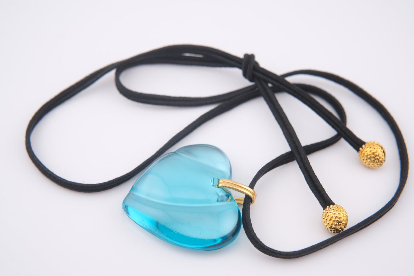 Baccarat Crystal Heart Pendant Necklace – Blue with Black Cord