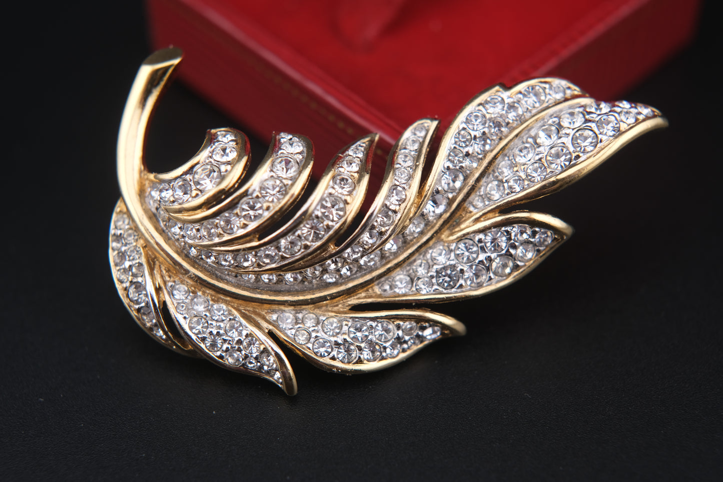 Vintage Attwood & Sawyer Gold-Tone Crystal Leaf Brooch