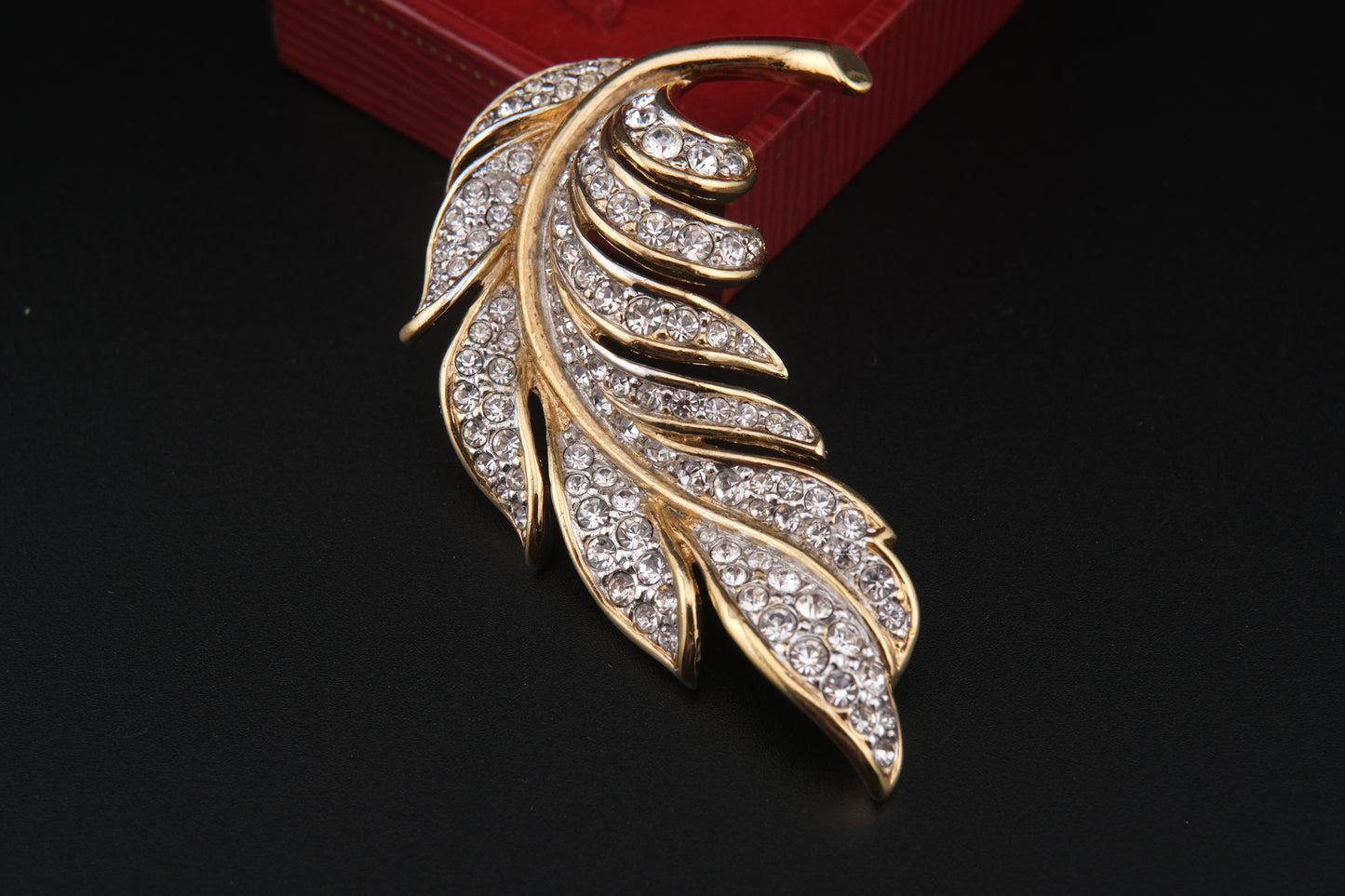 Vintage Attwood & Sawyer Gold-Tone Crystal Leaf Brooch