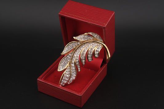 Vintage Attwood & Sawyer Gold-Tone Crystal Leaf Brooch