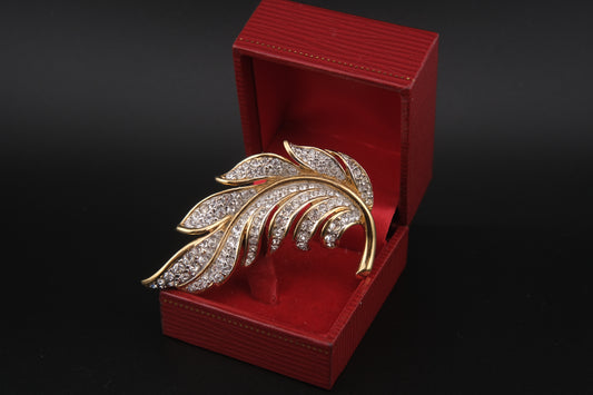 Vintage Attwood & Sawyer Gold-Tone Crystal Leaf Brooch