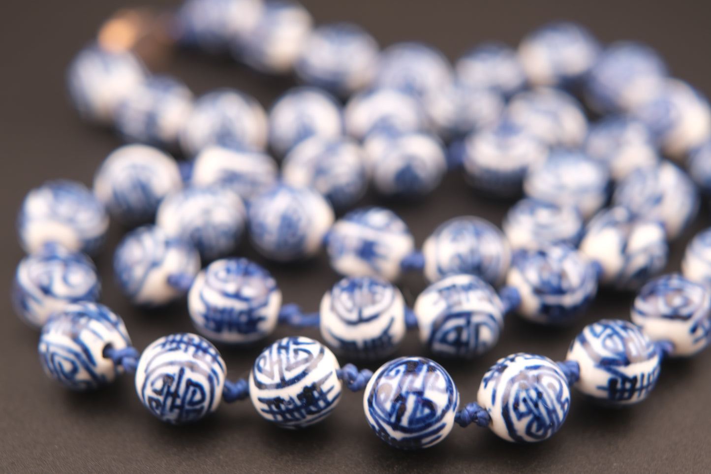 Vintage Chinese Porcelain Bead Necklace – Hand Painted Blue & White
