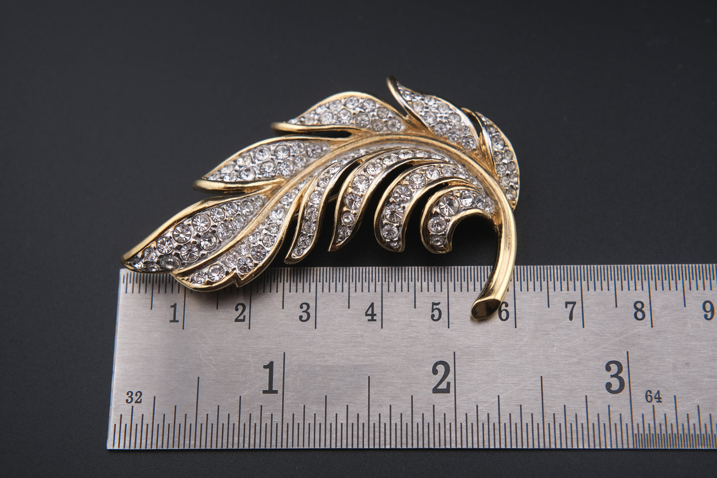 Vintage Attwood & Sawyer Gold-Tone Crystal Leaf Brooch