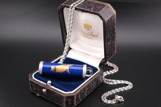 Koransha Blue Porcelain Kaleidoscope Pendant Necklace – Silver-Tone Accents with Glass Orb Tip