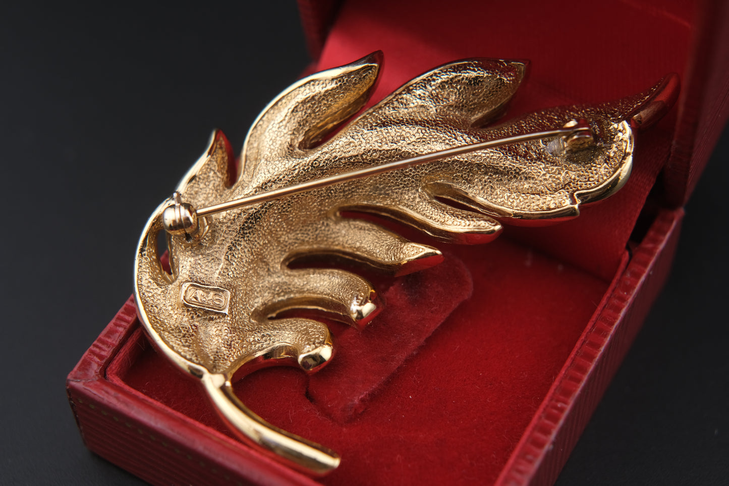 Vintage Attwood & Sawyer Gold-Tone Crystal Leaf Brooch
