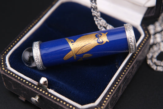 Koransha Blue Porcelain Kaleidoscope Pendant Necklace – Silver-Tone Accents with Glass Orb Tip