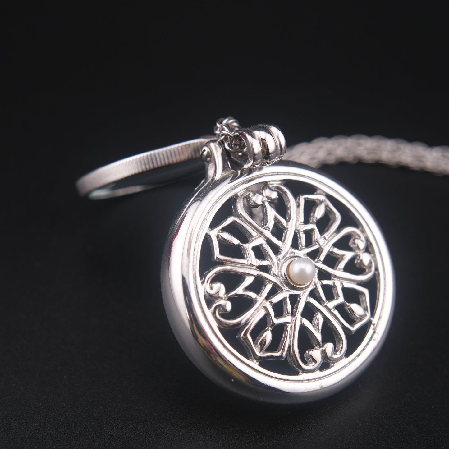 Vintage Mikimoto Loupe Pendant Necklace with Pearl Accent, Silver-Tone, 24" Chain