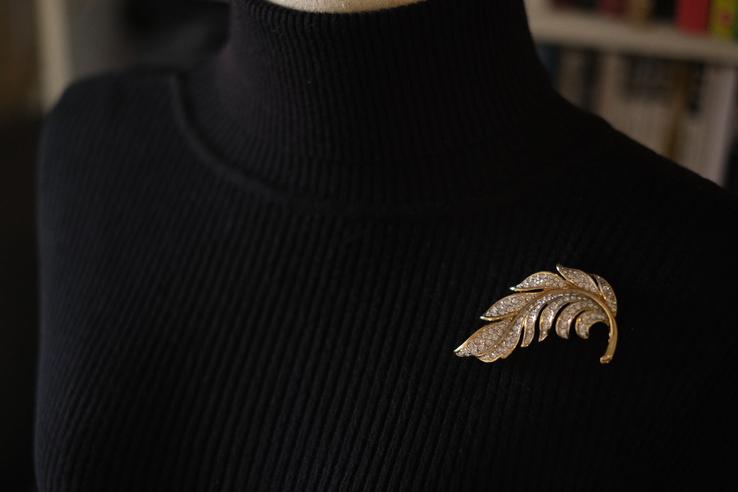 Vintage Attwood & Sawyer Gold-Tone Crystal Leaf Brooch