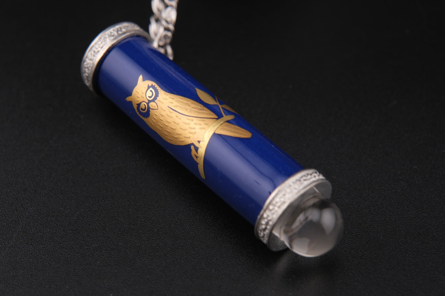 Koransha Blue Porcelain Kaleidoscope Pendant Necklace – Silver-Tone Accents with Glass Orb Tip