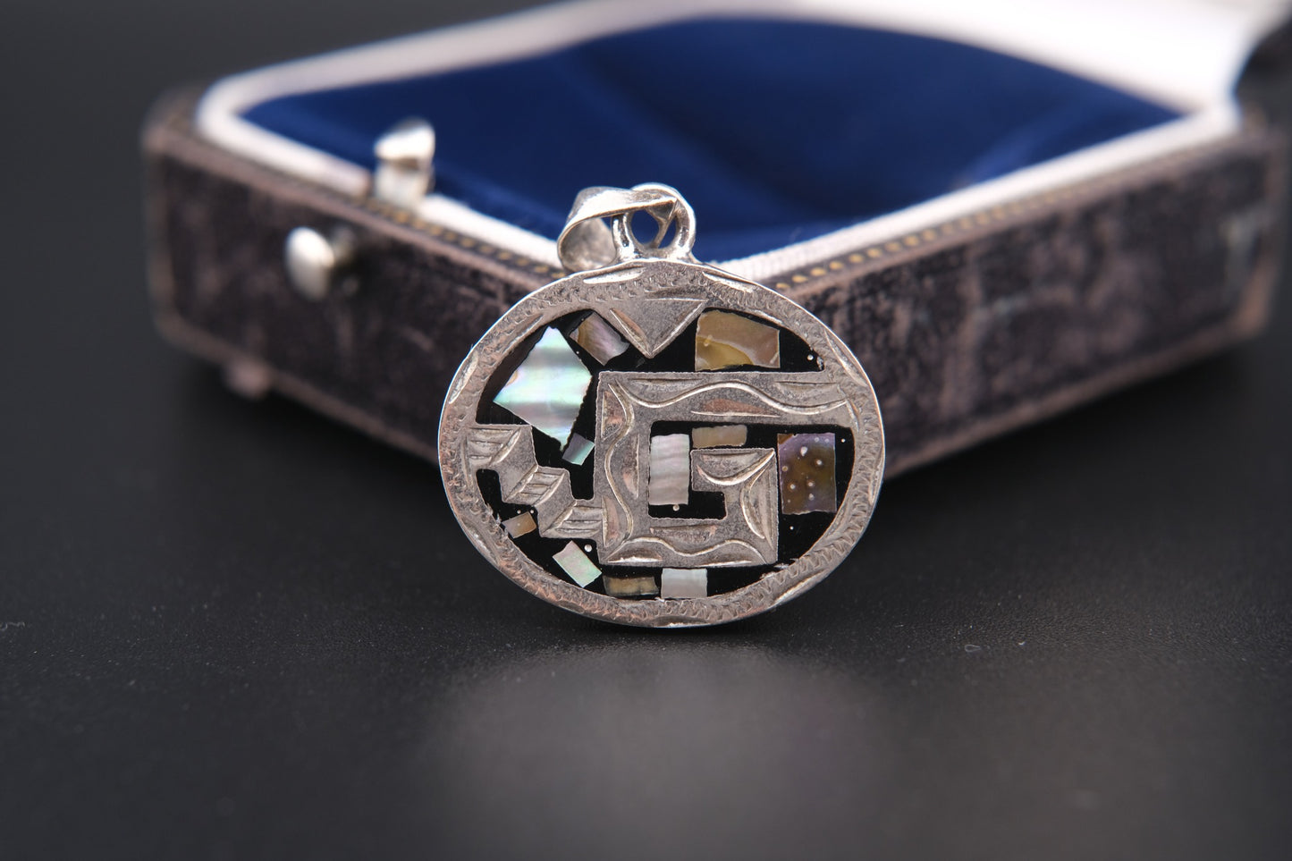 πͺ Vintage Mexican Double-Sided Pendant β Alpaca Silver with Abalone & Turquoise Inlay