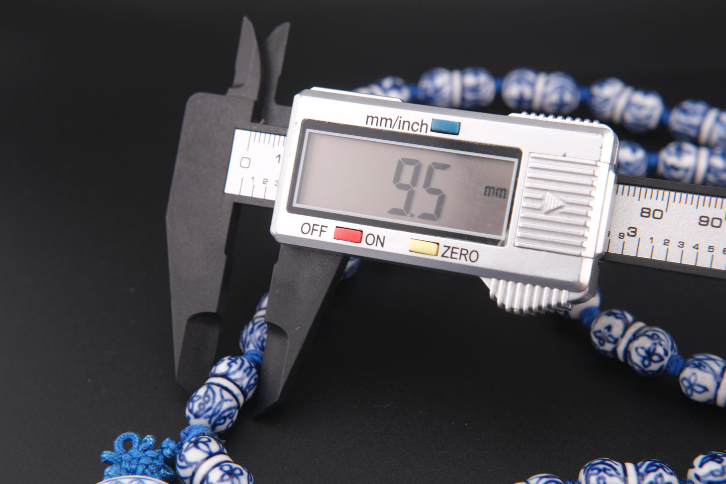 Vintage Chinese Blue & White Porcelain Pendant Necklace – Silk Knotted Dumbbell Beads with Tassel