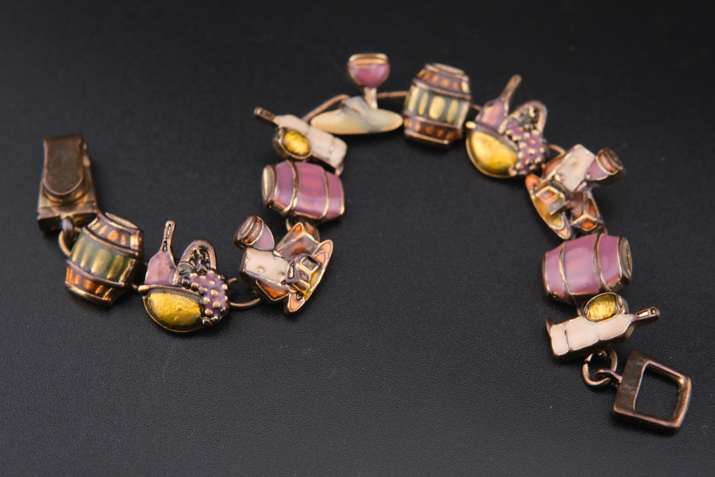 Vintage Wine Charm Bracelet – Enamel Coated with Magnetic Clasp