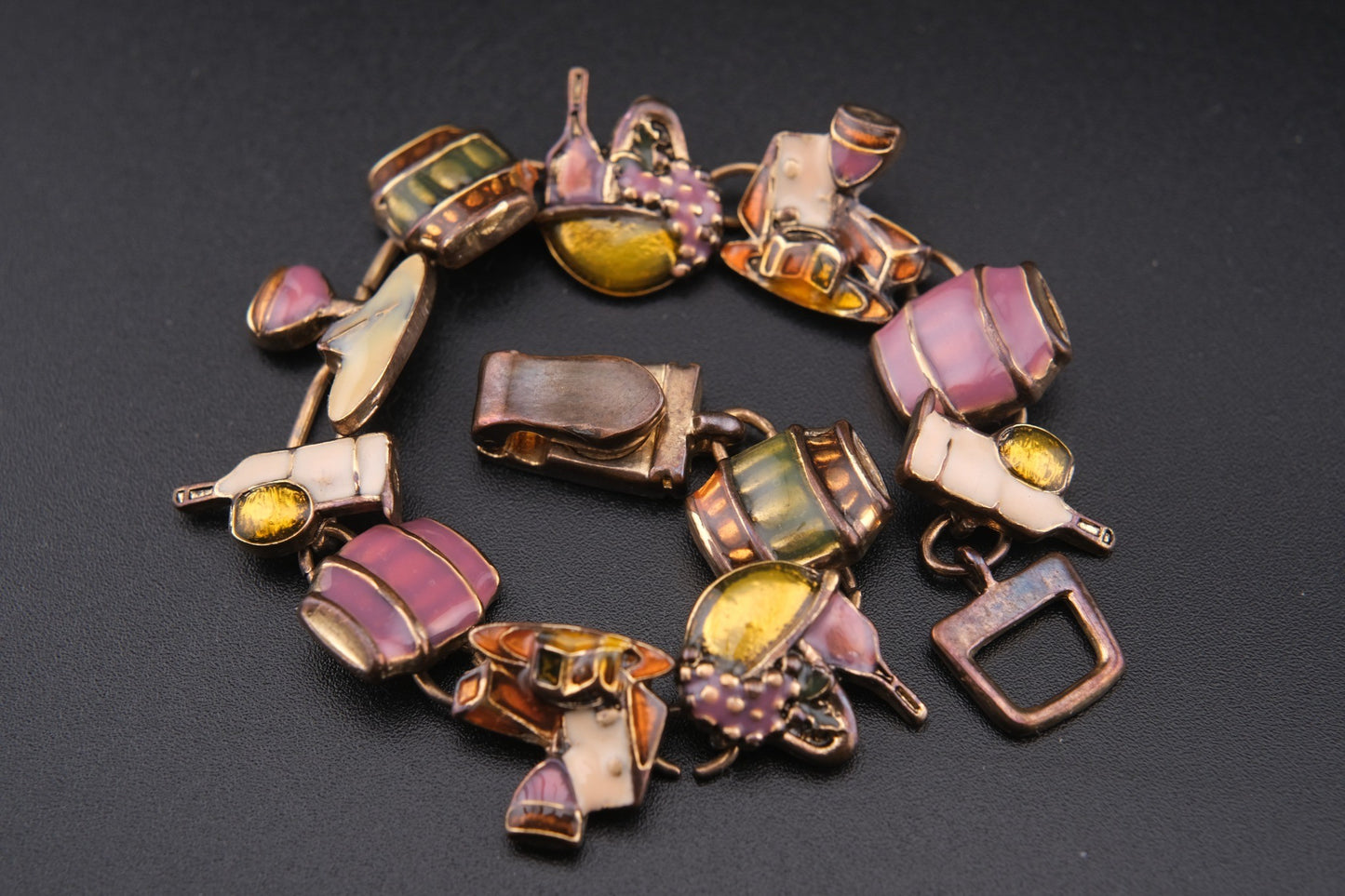 Vintage Wine Charm Bracelet – Enamel Coated with Magnetic Clasp