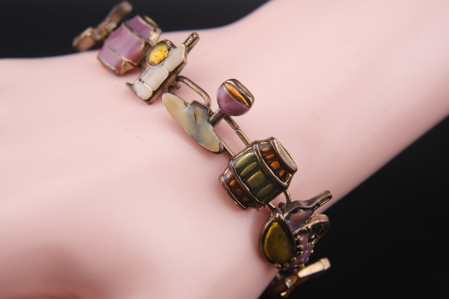 Vintage Wine Charm Bracelet – Enamel Coated with Magnetic Clasp