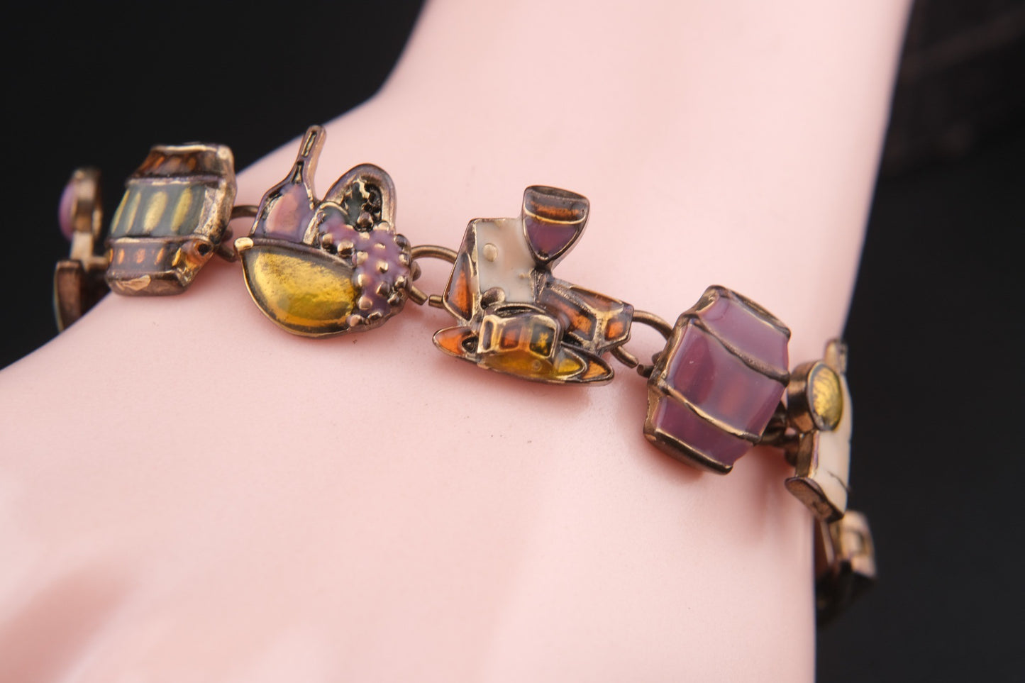 Vintage Wine Charm Bracelet – Enamel Coated with Magnetic Clasp
