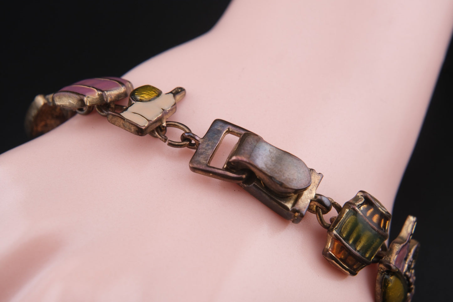 Vintage Wine Charm Bracelet – Enamel Coated with Magnetic Clasp