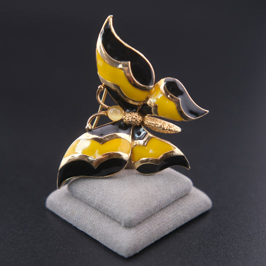 ❤️ Vintage Panetta Butterfly Brooch – Gold Tone with Yellow & Black Enamel
