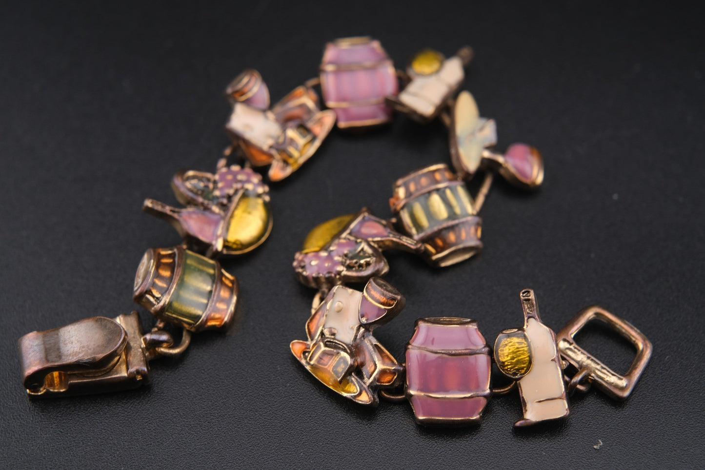 Vintage Wine Charm Bracelet – Enamel Coated with Magnetic Clasp