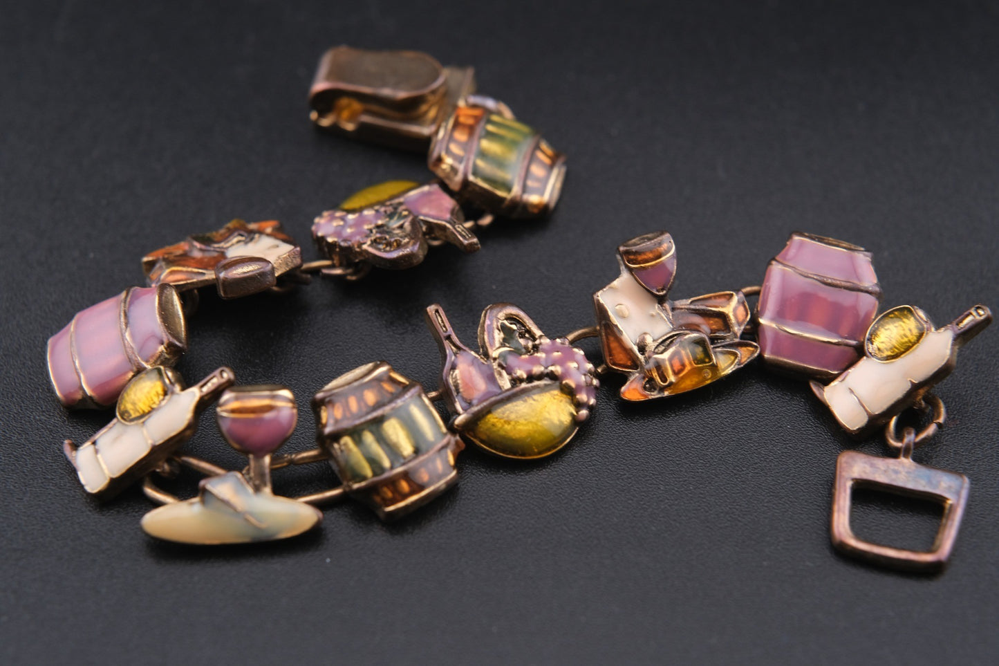 Vintage Wine Charm Bracelet – Enamel Coated with Magnetic Clasp