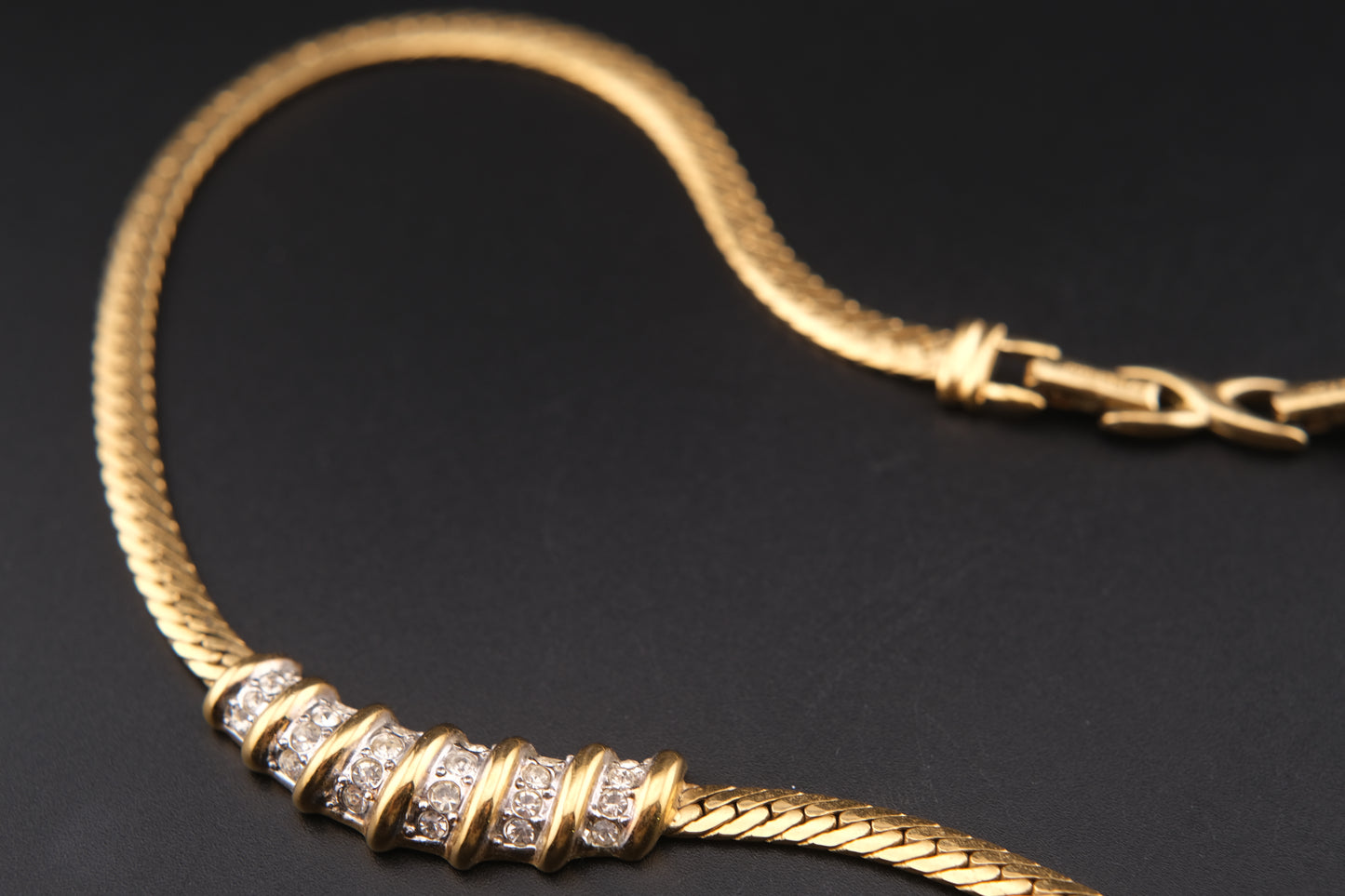 Vintage Nina Ricci Gold-Tone Collar Necklace with Rhinestone Accents (1980s)