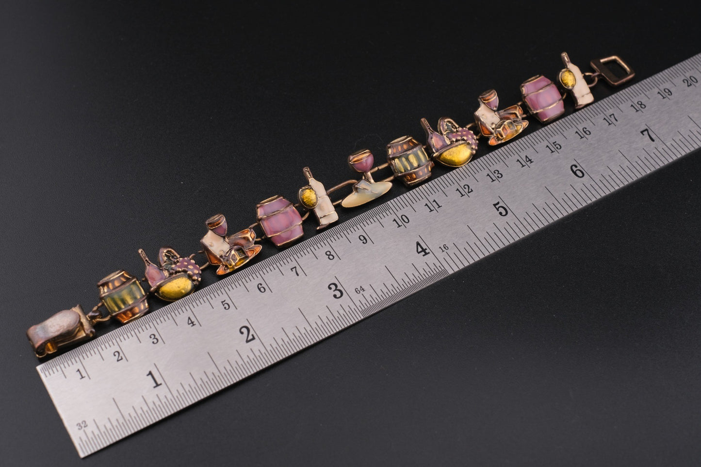 Vintage Wine Charm Bracelet – Enamel Coated with Magnetic Clasp