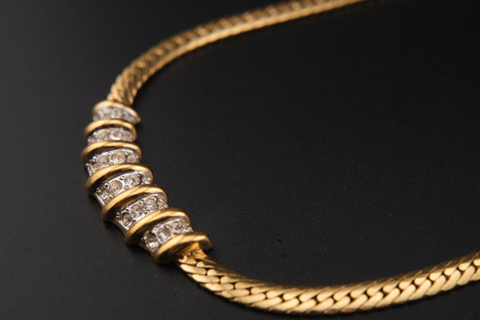 Vintage Nina Ricci Gold-Tone Collar Necklace with Rhinestone Accents (1980s)