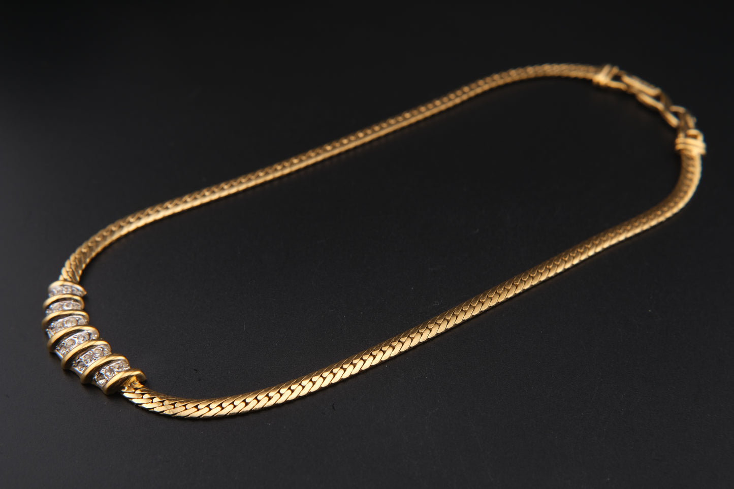 Vintage Nina Ricci Gold-Tone Collar Necklace with Rhinestone Accents (1980s)