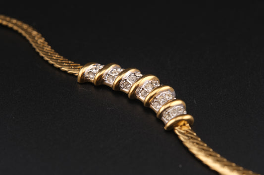 Vintage Nina Ricci Gold-Tone Collar Necklace with Rhinestone Accents (1980s)