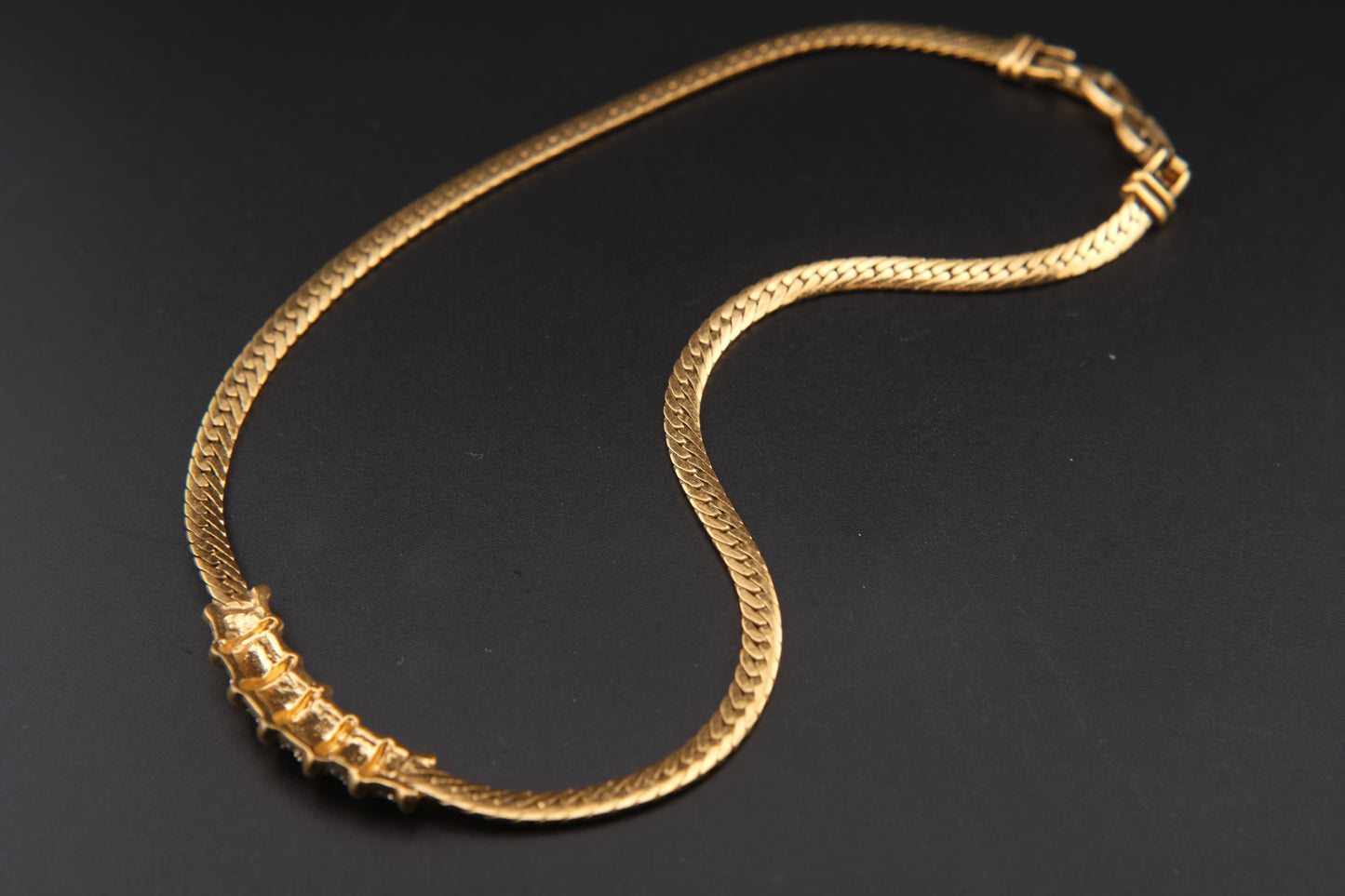 Vintage Nina Ricci Gold-Tone Collar Necklace with Rhinestone Accents (1980s)