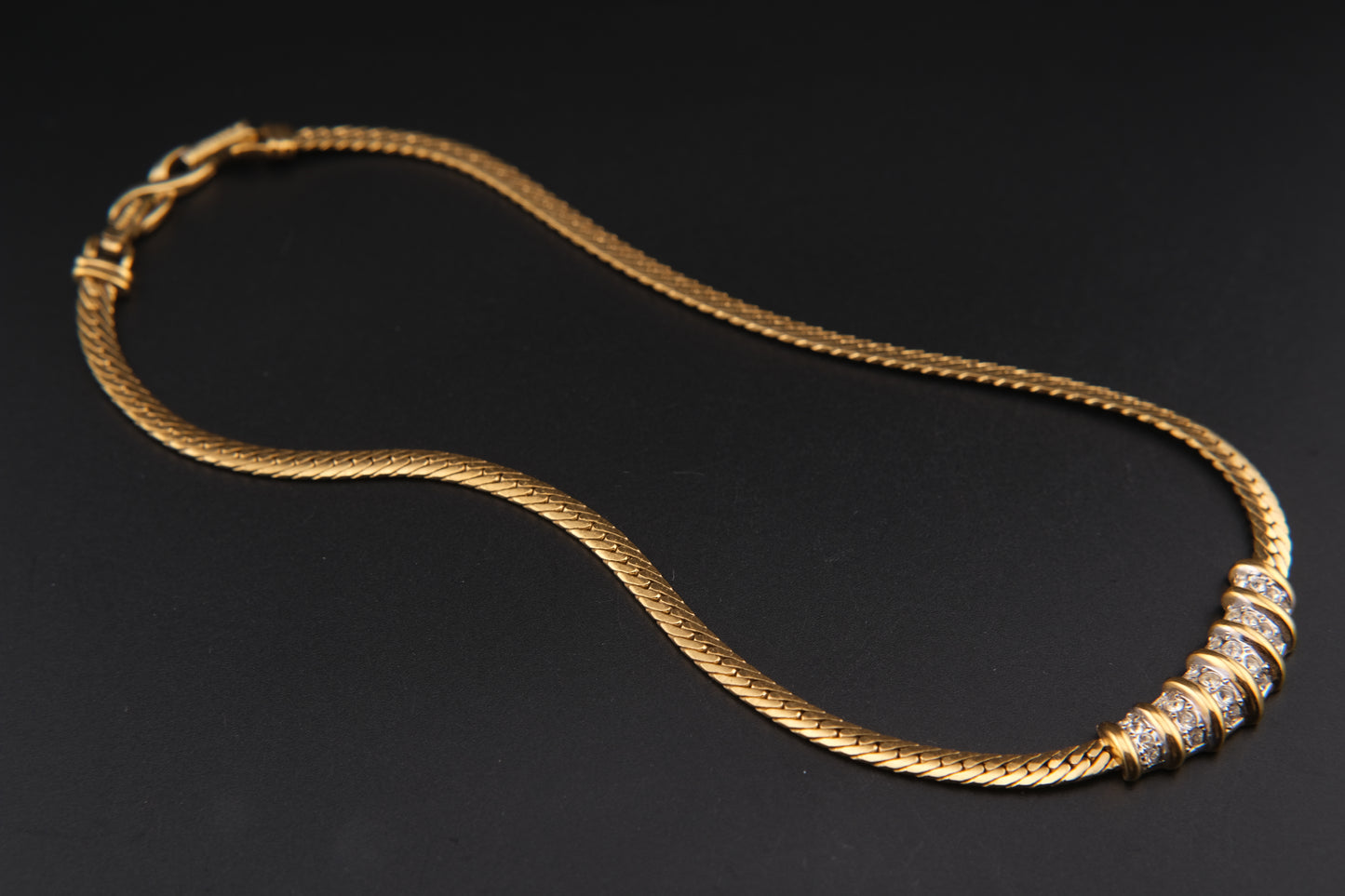 Vintage Nina Ricci Gold-Tone Collar Necklace with Rhinestone Accents (1980s)