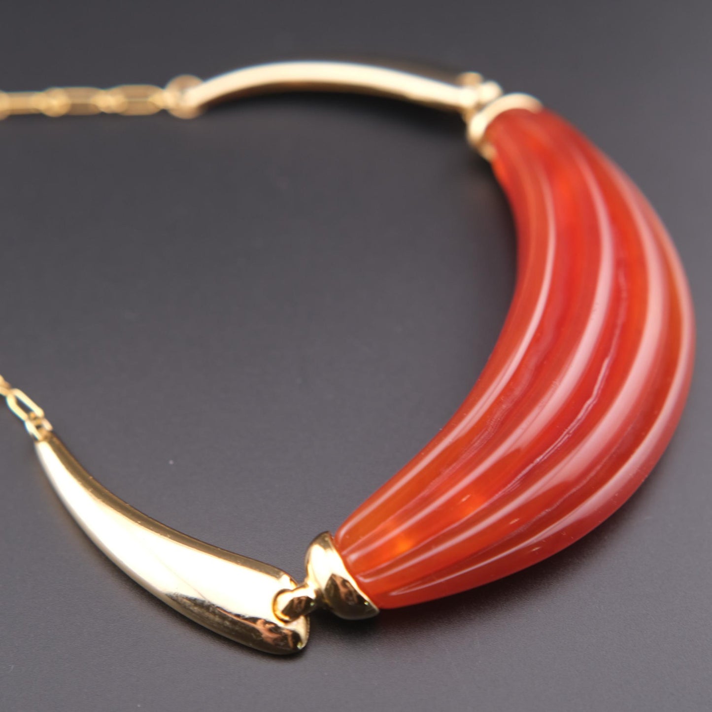 Vintage Lanvin Paris Red Resin & Gold-Tone Statement Necklace