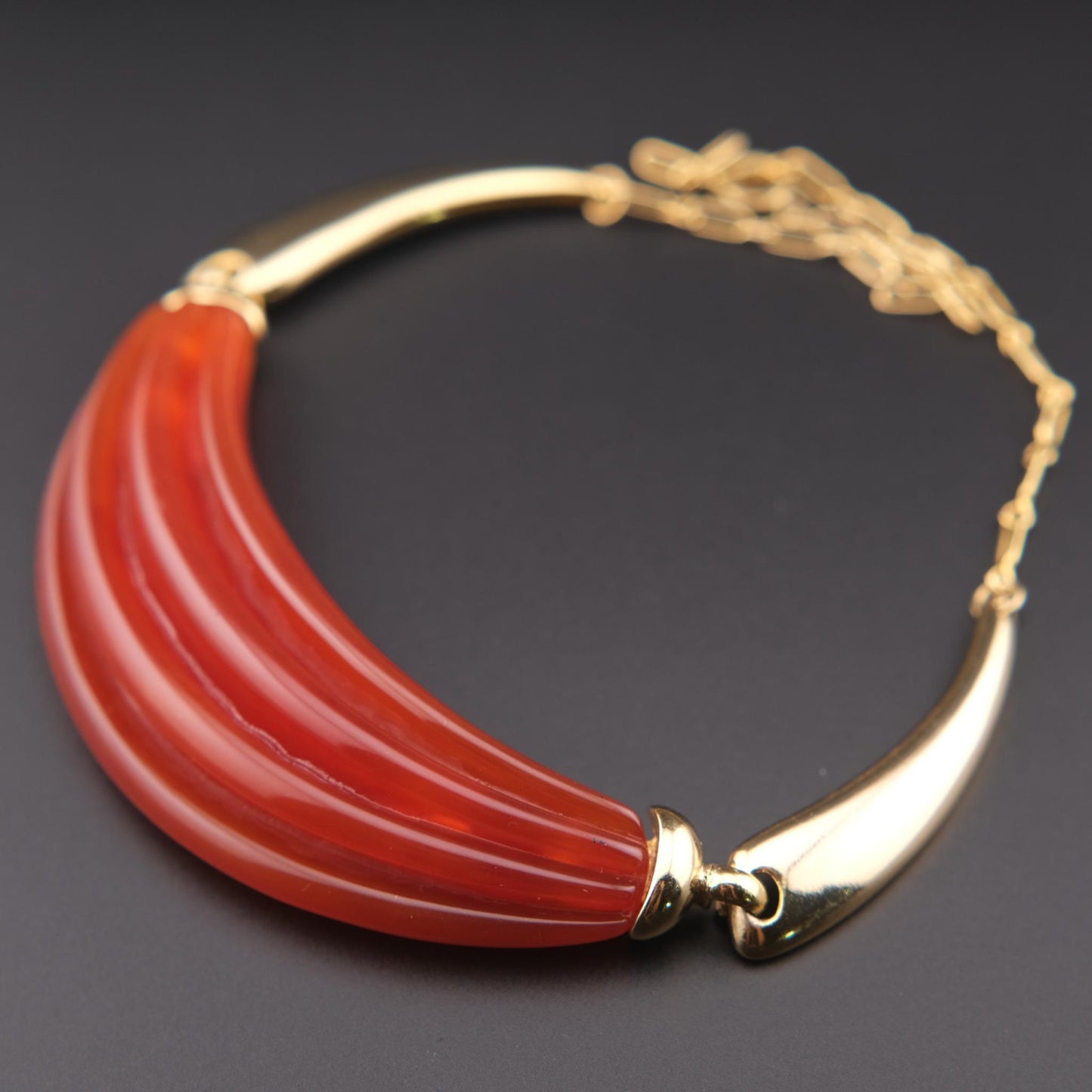 Vintage Lanvin Paris Red Resin & Gold-Tone Statement Necklace