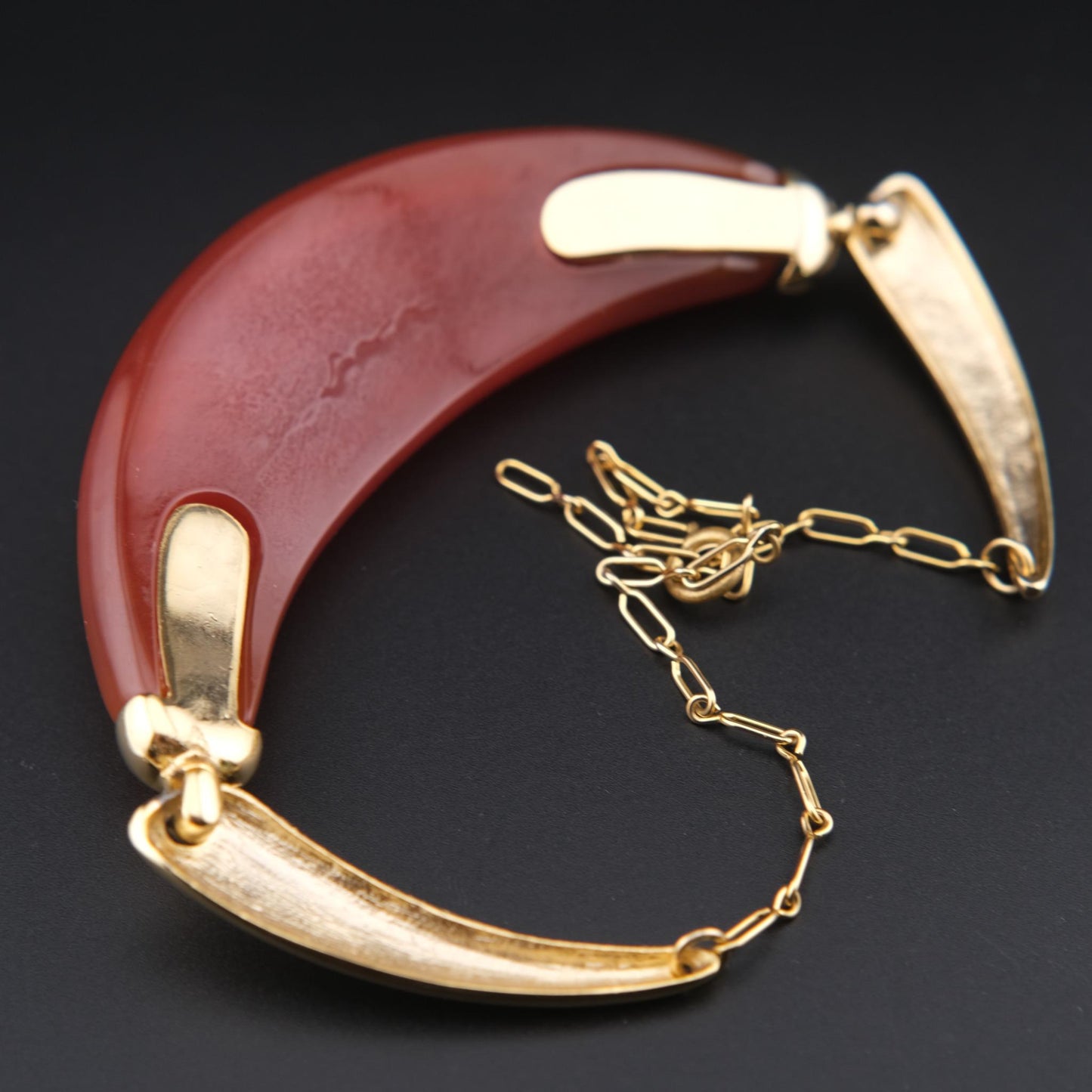 Vintage Lanvin Paris Red Resin & Gold-Tone Statement Necklace