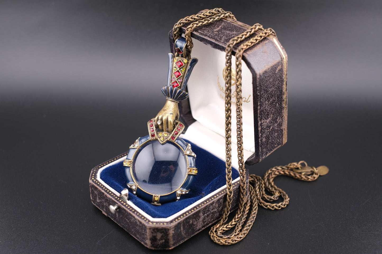 Vintage Sweet Romance USA Hand-Holding Loupe Pendant Necklace