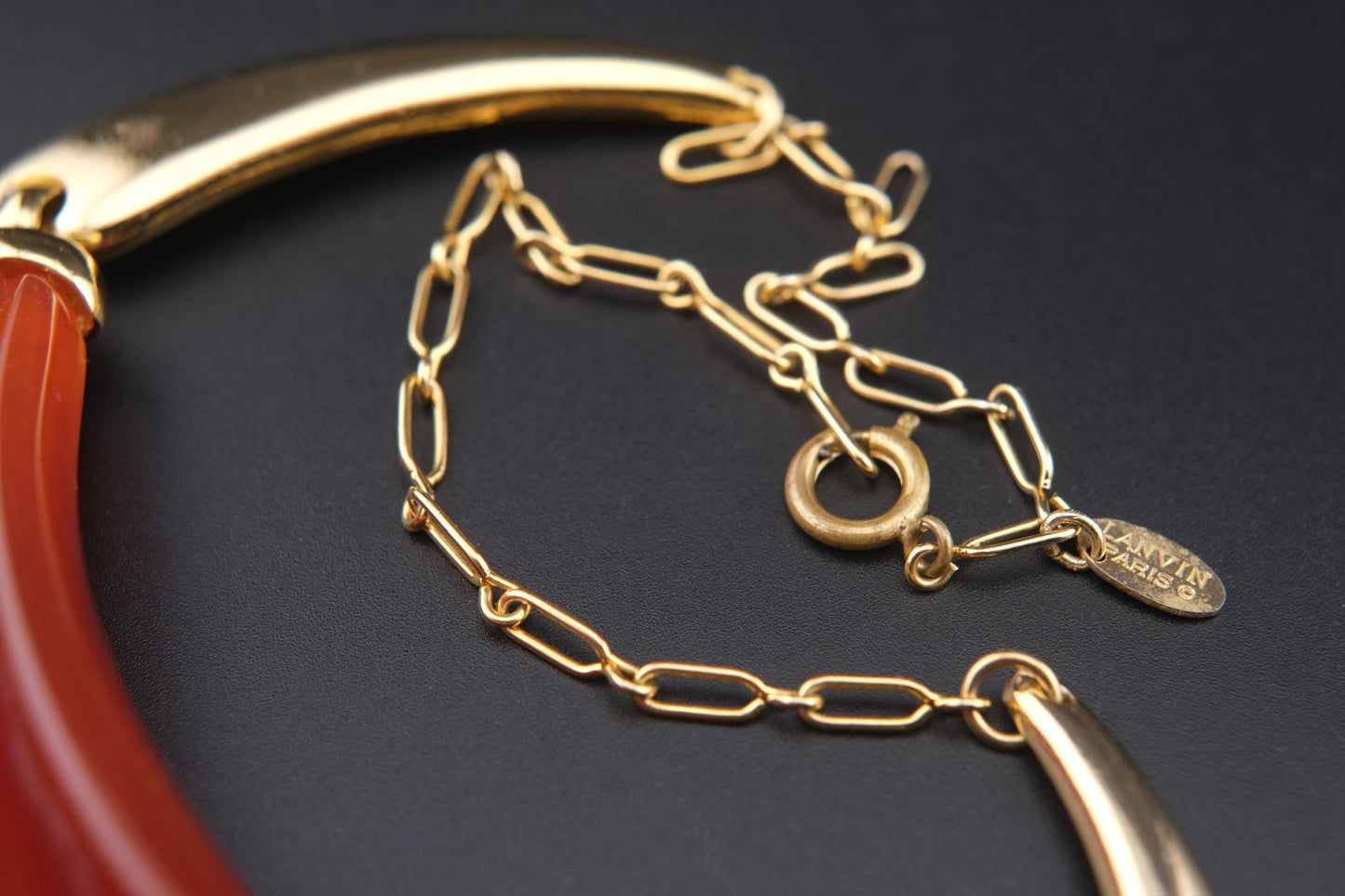 Vintage Lanvin Paris Red Resin & Gold-Tone Statement Necklace