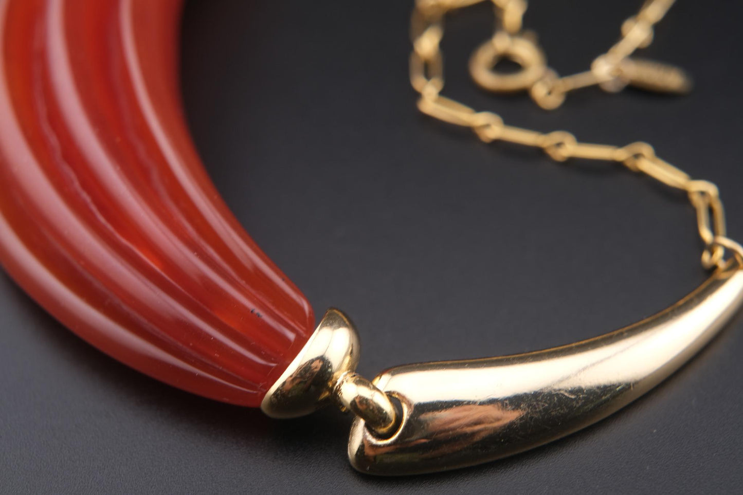 Vintage Lanvin Paris Red Resin & Gold-Tone Statement Necklace