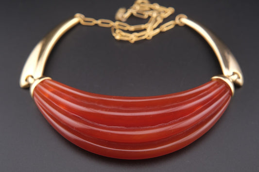 Vintage Lanvin Paris Red Resin & Gold-Tone Statement Necklace