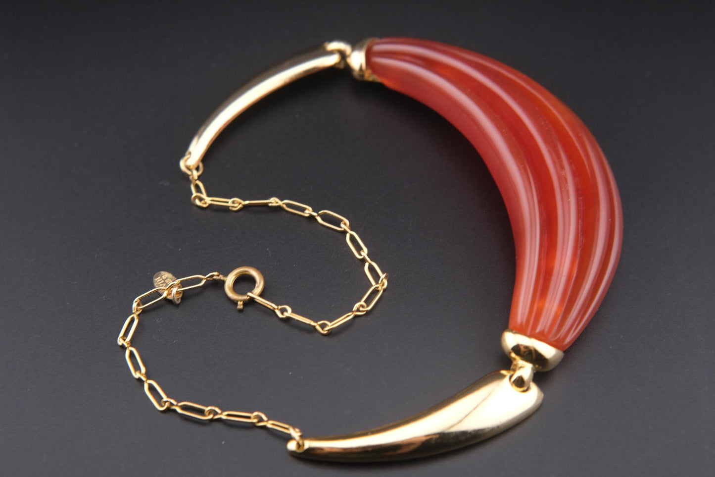 Vintage Lanvin Paris Red Resin & Gold-Tone Statement Necklace