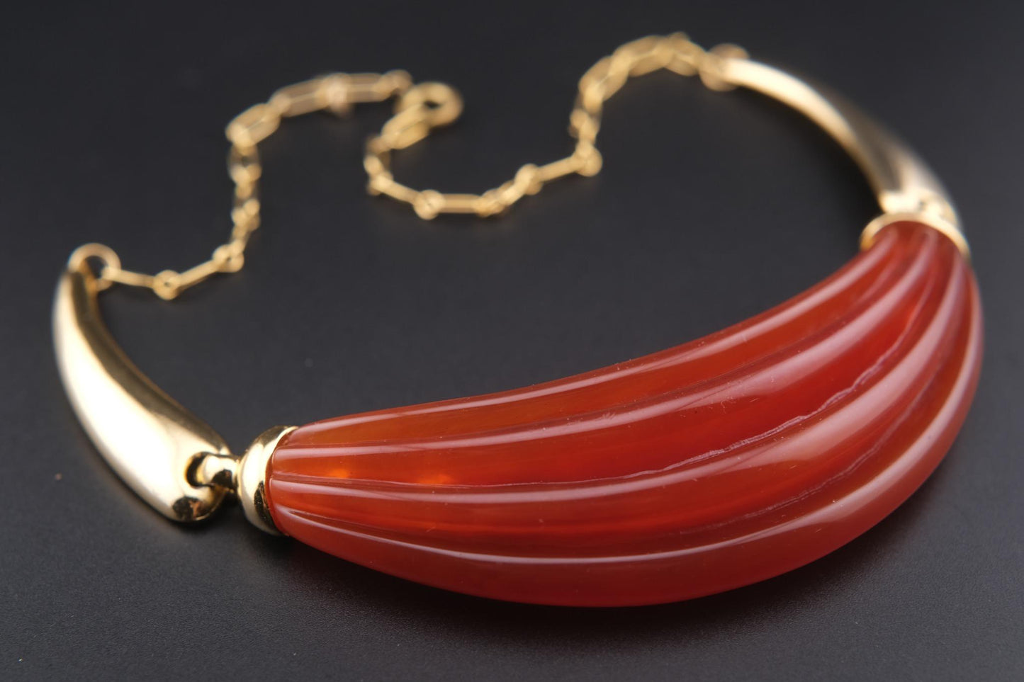 Vintage Lanvin Paris Red Resin & Gold-Tone Statement Necklace