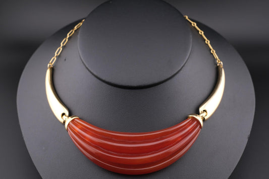 Vintage Lanvin Paris Red Resin & Gold-Tone Statement Necklace